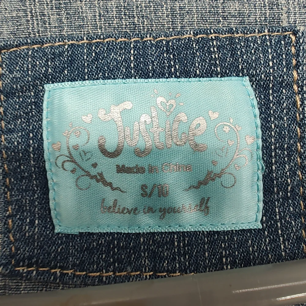 Justice Blue Denim Vest with Rhinestone Accents Girls Size Small, 10